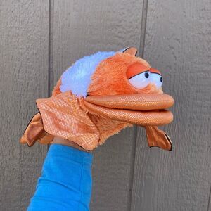 Aurora World Neptune Clownfish Plush Hand Puppet Orange White Shimmery Fins